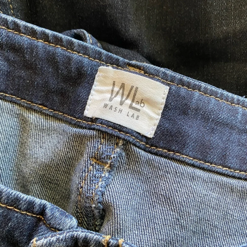 WASH LAB Daily Slit Denim MIDI‎ Skirt Dark Wash High Rise in Dark Blue